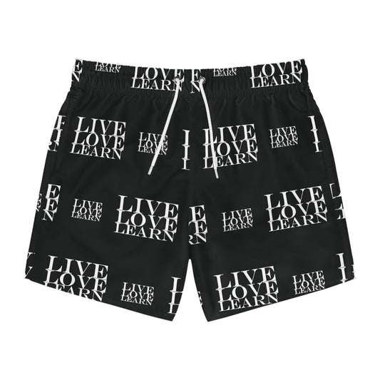 Black "Live Love Learn" Swim Trunks